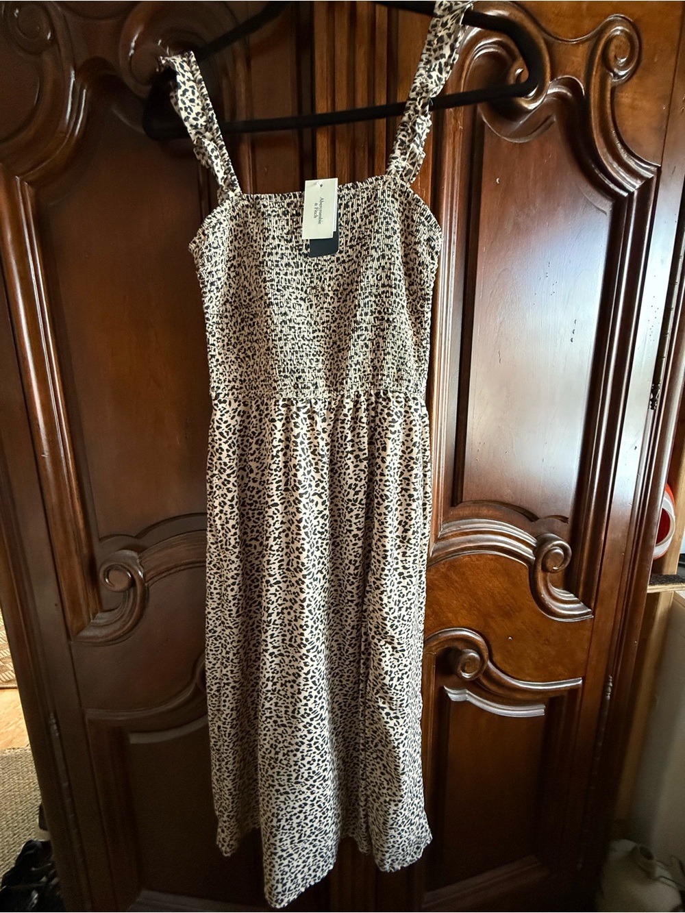 Abercrombie & Fitch Leopard-Print Smocked Dress - Nude & Black